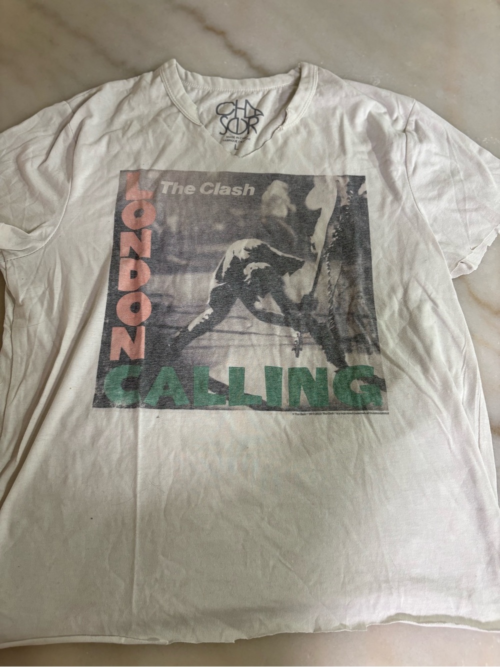 Chaser White The Clash 'London Calling' Graphic Tee with Green & Pink Print